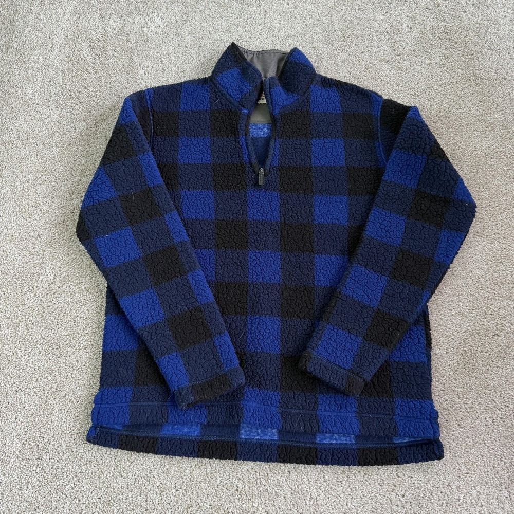 Wrangler Sweater Mens Medium Blue Buffalo Plaid Fleece 1/4 Zip Mock Neck